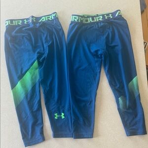 2-Pair Under Armour Youth Medium Kids Navy and Lime Leggings|Compressions